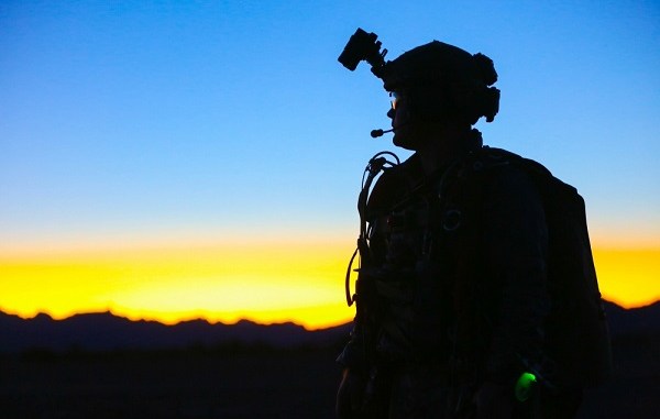 1st SFGA Soldier at Yuma Proving Grounds - An SF Soldier after a night HALO parachute jump at Yuma Proving Groupds Arizona. Photo by SGT Ian Ives, 1st SFGA, Jan 26, 2019.