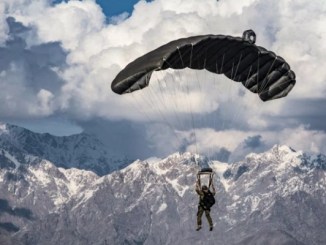 A PJ parachutes over Bagram Air Field, Afghanistan on March 3, 2018. (USAF photo)