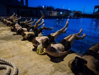 Combat Diver trainees do morning PT at the Special Forces dive school at Key West, Florida. Photo by USAJFKSWCS, June 5, 2018.