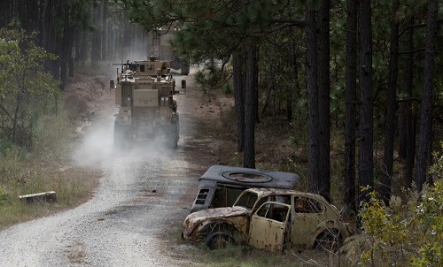 2nd SFAB convoy training with MRAPs at FBNC. Photo by Spc. Andrew McNeil, 22nd Mobile Public Affairs Detachment, U.S. Army, October 24, 2018.