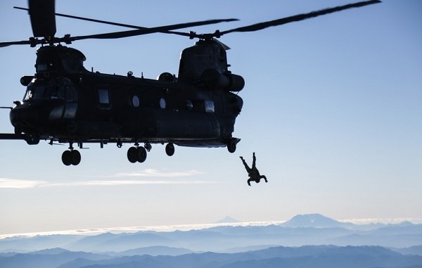 HALO Jump by 1st SFGA from CH-47 on Dec 6, 2018. Photo by SGT Joseph Parrish, U.S. Army.