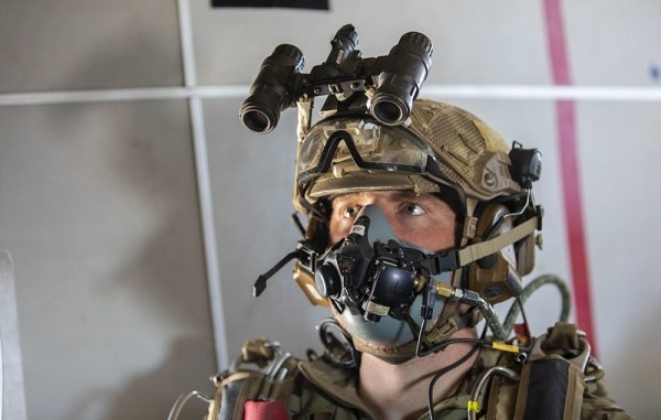 Jump Eloy DZ. Jumper prepares to exit airplane over Tunnel Drop Zone, Eloy, Arizona. Photo by Specialist Christopher Stevenson, 10th SFGA, September 17, 2018.