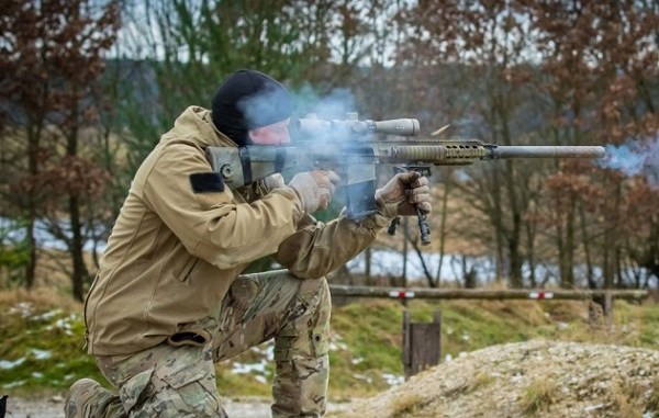 SOF operator fires M110 Semi-Automatic Sniper system in Grafenwoher, Germany.