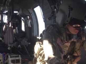 A MEDEVAC crew conducts training during exercise Southern Strike 2018 in Mississippi. (Photo from U.S. Army National Guard video by SPC Jovi Prevot, November 2, 2017).