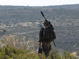 Spanish Sniper at ISTC Desert Sniper Course at Chinchilla Training Area, Spain. Two-week course is designed to teach trained sniper teams the necessary skills t operate in a desert environment. July 2018 SOCEUR photo.