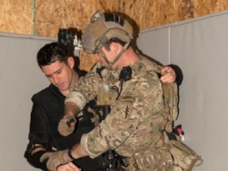 A member of the 3rd Special Forces Group participates in Special Operations Combatives Program (SOCP) training in the 3rd SFG combatives dojo. (Photo US Army, Lewis Perkins, 2018).