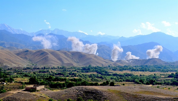 Bombs in a terrain denial air attack in foothills of eastern Afghanistan to prevent ISIS-K fighters from returning to territory they once held. 19 June 2018, NSOCC-A, U.S. Navy Lt. Amy Forsythe.