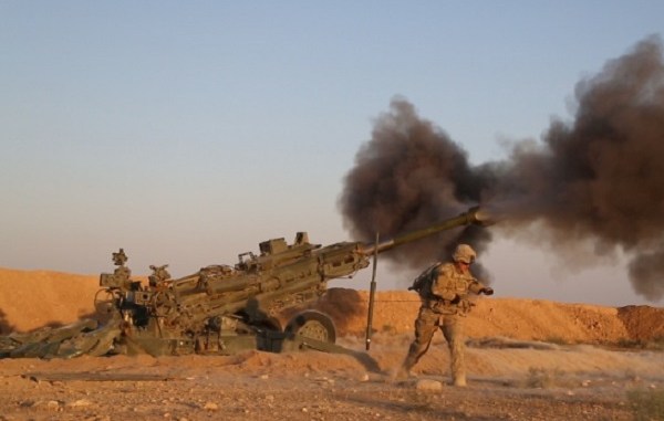 US Artillery in Iraq fire at ISIS locations near Iraqi-Syrian border on June 5, 2018. Photo by PFC Anthony Zendejas, US Army.