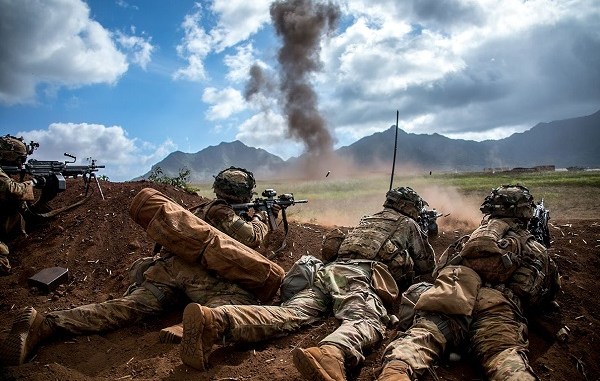 Soldiers firing weapons. Photo by U.S. Army, 2018.