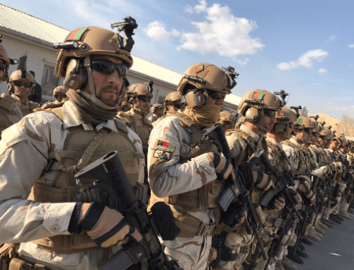 Members of the Afghan Ministry of Interior (MoI) General Directorate of Police Special Units (GDPSU) in formation. (DoD photo 2016).