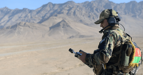 Member of Afghan SOF conducts CAS training during Winter Campaign 2016 (Photo RS HQs 27 Dec 2016 by USAF Capt.Kay. M. Nissen)