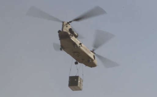 U.S. Army Chinook transporting equipment container in Afghanistan (photo from DVIDS video Oct 2016)