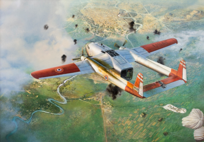 Painting - "Earthquake's Final Flight" depicts the final flight of a C-119 flown by contract CIA pilots dropping resupply bundles to the French over Dien Bien Phu, Vietnam in 1954. The aircraft was struck by AAA and later crashed in Laos. (painting at CIA HQs).