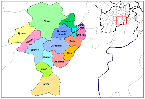 Map Ghazni districts Afghanistan