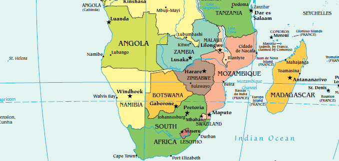 Map of Southern Africa (derived from CIA map)