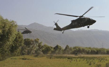 UH-60 Black Hawk helicopters from 101st CAB land at LZ in Laghman province, Afghanistan. (photo Sep 23, 2015 by CPT Jarrod Morris, U.S. Army).