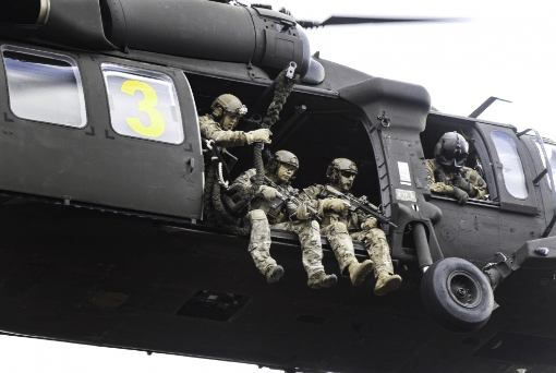 Members of 1st Bn 10th Special Forces prepare to fastrope. Photo by SSG Larraine Whetsone, SOCEUR, 3 Aug 2016.